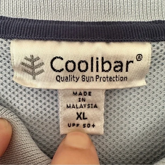 Coolibar Men XL Long Sleeve Vented Back Polo Shirt UPF 50 Sun Protection Blue - Picture 3 of 12